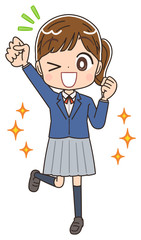 女子高生のイラスト 女子 女  中学生 ブレザー マンガ アニメ
