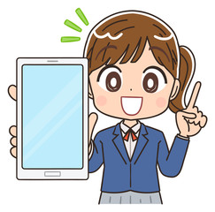 女子高生のイラスト 女子 女  中学生 ブレザー マンガ アニメ