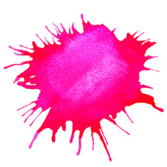 pink watercolor paints splash on white background with a copy space