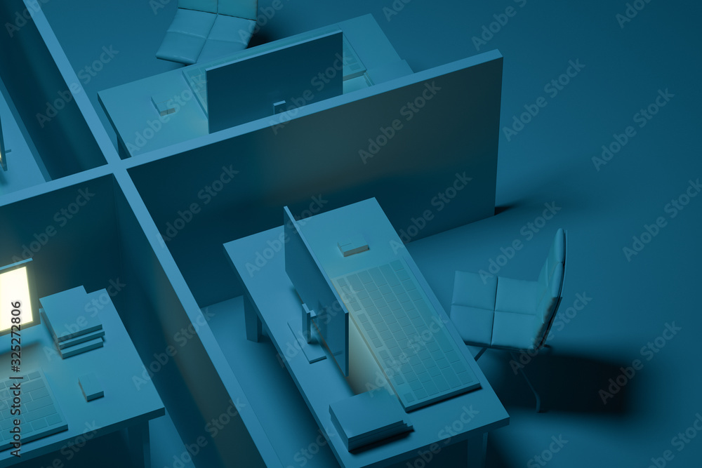 Poster office model with dark background,abstract conception,3d rendering.