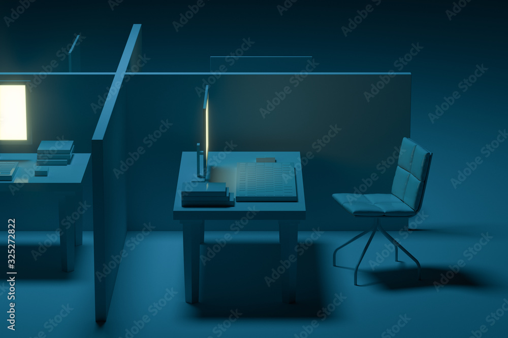 Poster office model with dark background,abstract conception,3d rendering.