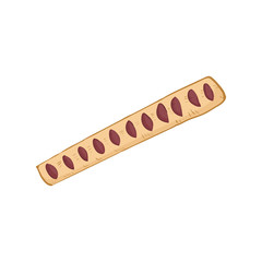 Vector illustration with puff pastry with jam filling. Hand-drawn element in flat style isolated on white background. For a bakery or cafe