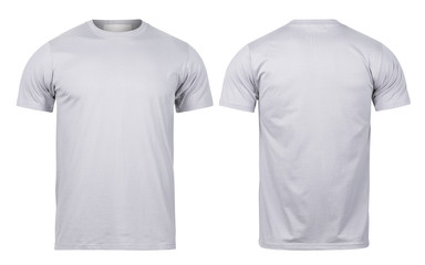 Grey t-shirt front and back view mock-up isolated on white background with clipping path.