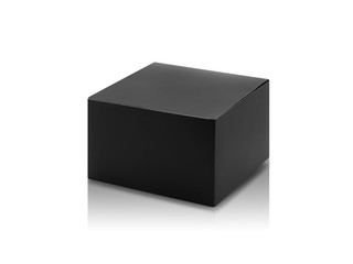 Black box product packaging in side view isolated on white background with clipping path.