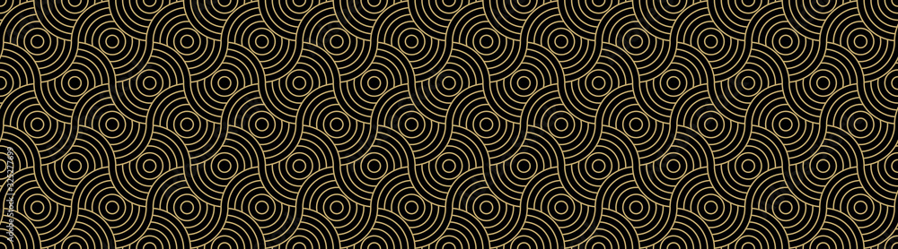 Poster background pattern seamless circle abstract gold luxury color vector. black background design.