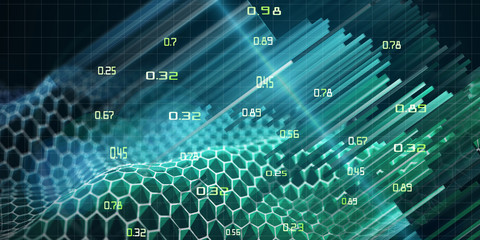 3D illustration. Background with hexagon wave data analytic. Technology and business analyze concept. Big data. Computer communication technology.