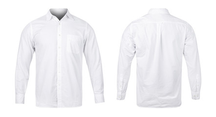 Business or white blue shirt, front and back view mock-up isolated on white background with...