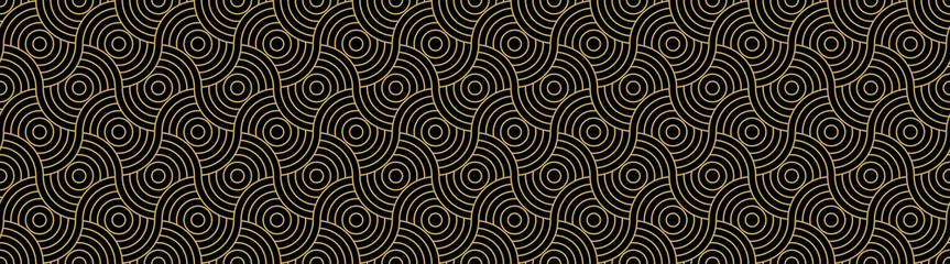Achtergrondpatroon naadloze cirkel abstracte gouden luxe kleur vector. Zwart ontwerp als achtergrond.