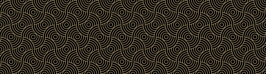 Fotobehang Zwart goud Achtergrondpatroon naadloze cirkel abstracte gouden luxe kleur vector. Zwart ontwerp als achtergrond.