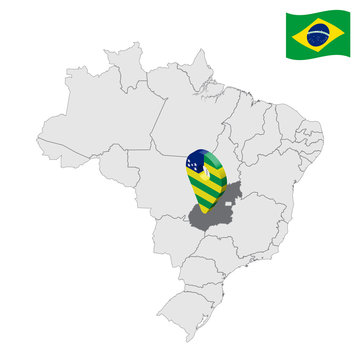 Location of Goias on map Brazil. 3d Goias location sign similar to the flag of Goias. Quality map  with regions of Brazil. Federal Republic of Brazil. EPS10.