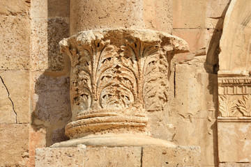 Details of Arch of Hadrian, triumphal arch in Jerash, Jordan