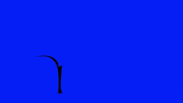 Self drawing sketch animation of tree with golden leaves. Blue background. Copy space. Concept of season, time and precious things.