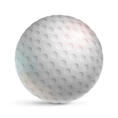 Realistic textured white golf ball isolated on white background. Golf competition and design element for tournament announcement. Sports equipment for outdoors playing on field vector illustration.