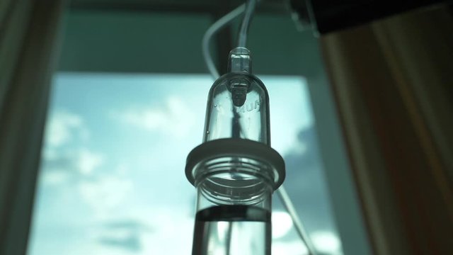 slow motion, iv drip saline solution of medical