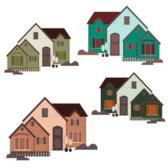 Vector of multi-storey buildings in retro style.