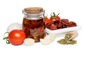 Sun dried tomatoes and fresh vegetables, garlic and dry oregano
