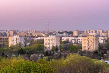 Fototapeta na wymiar Warsaw cityscape with residential districts at twilight, Poland