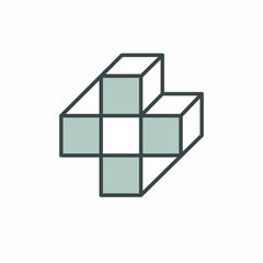 Plus Symbol Logo, Icon. Modern Tech Plus Sign. Cubes Vector Isometric Pictogram. Geometric Plus Shape Vector Icon.