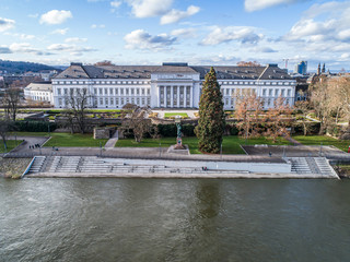 Koblenz City in Rhineland Palantino - Germany - aerial shot of historic German palace Building wit...