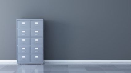 File cabinet on the gray wall - 3d rendering - obrazy, fototapety, plakaty