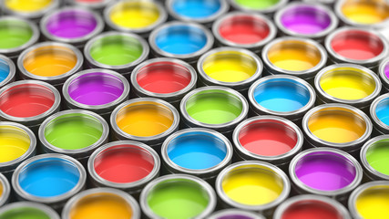 Paint cans color palette - 3d rendering