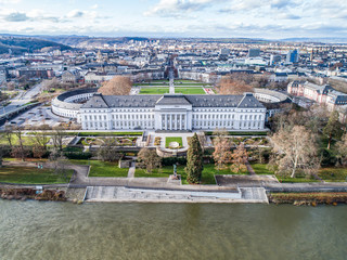 Koblenz City in Rhineland Palantino - Germany - aerial shot of historic German palace Building wit...