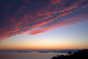 Fototapeta na wymiar Sunset , sunset on the islands of the Aegean, Greece, SporadesGreece , Mediterranean Sea , Aegean sea , Skiathos island ,Skopelos island vacation in Greece .