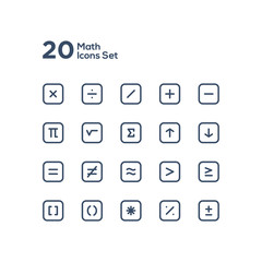 Math icons set collection line solid outline minimal design, education sign symbols, school icons