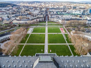 Koblenz City in Rhineland Palantino - Germany - aerial shot of historic German palace Building wit...