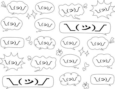 顔文字　&macr;\_(ツ)_/&macr;　吹き出し【モノクロ】 emoticon