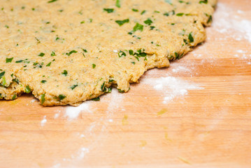 Scone dough with ramson leaves