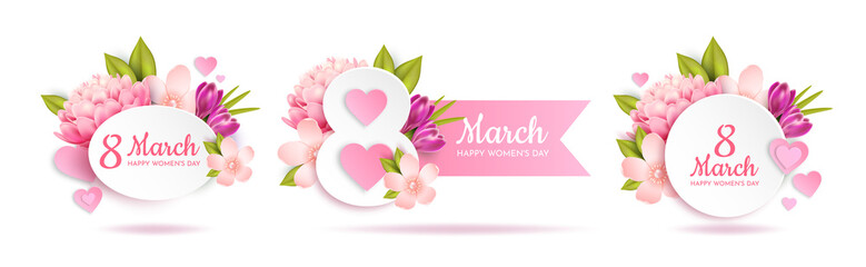 Set of greeting banners for March 8th(International Women's Day).  