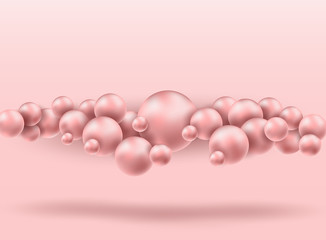 Abstract 3d rendering of chaotic spheres in empty space. Futuristic pink background. Abstract composition with chaotic floating spheres. 3d rendering.