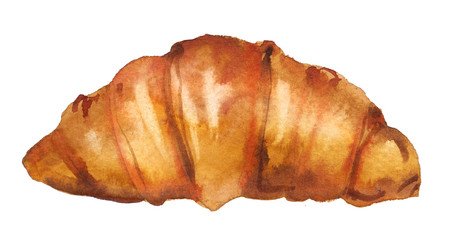 Watercolor hand painted breakfast French croissant illustration isolated on white background - cafe and restaurant menu design