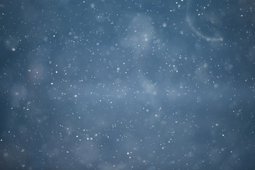 blue snowfall bokeh background, abstract snowflake background on blurred abstract blue