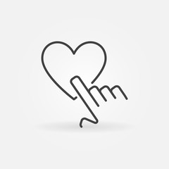 Finger Tap on Heart vector outline concept icon or design element