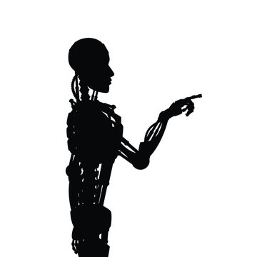 black robot silhouette pointing white background clip art preview
