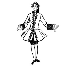 Colorful black and white pattern for coloring. Illustration of a man dancing an old dance.