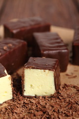 Soft chocolate covered candy filled with soft lemon meringue