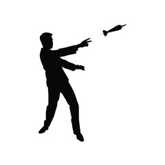Fototapeta na wymiar Business man throw a dart to target silhouette vector