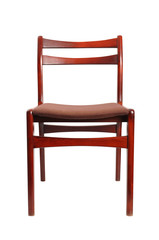 Fabric upholstered retro wooden chair. Isolated with clipping path..