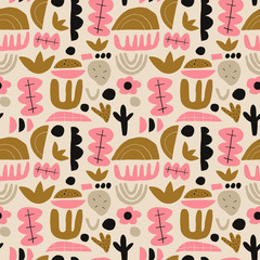 Modern abstract random shapes seamless pattern art. Scandinavian style print. Nordic design for interior and other. Vector EPS