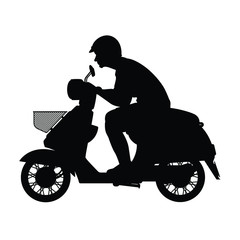 Fototapeta premium Young man rids on motorcycle silhouette vector