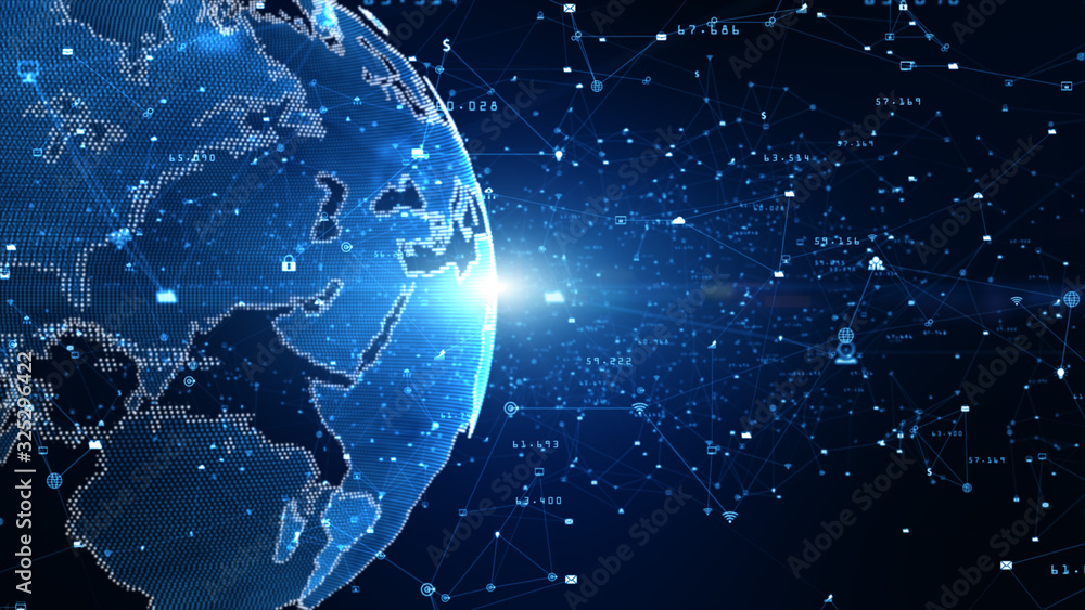Poster technology network data connection, digital network and cyber security concept. earth element furnis