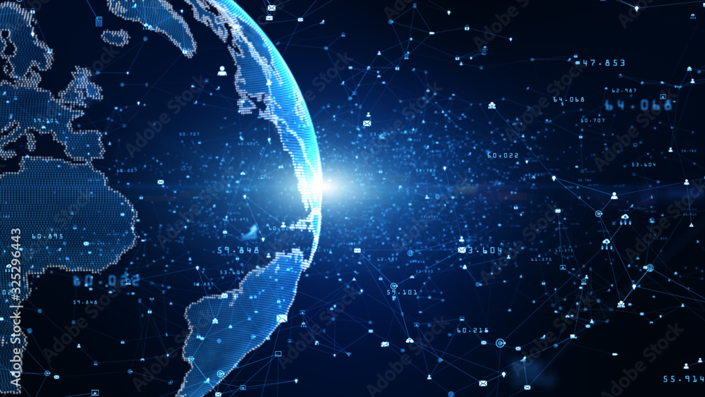 Poster technology network data connection, digital network and cyber security concept. earth element furnis