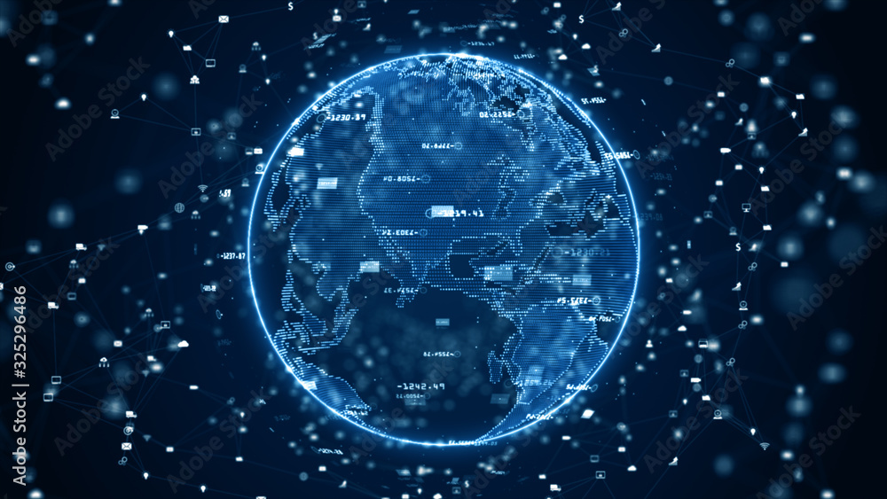 Poster technology network data connection, digital data network and cyber security concept. earth element f