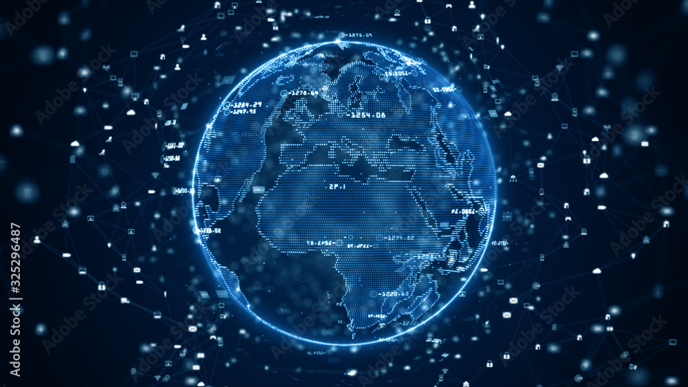 Poster technology network data connection, digital data network and cyber security concept. earth element f