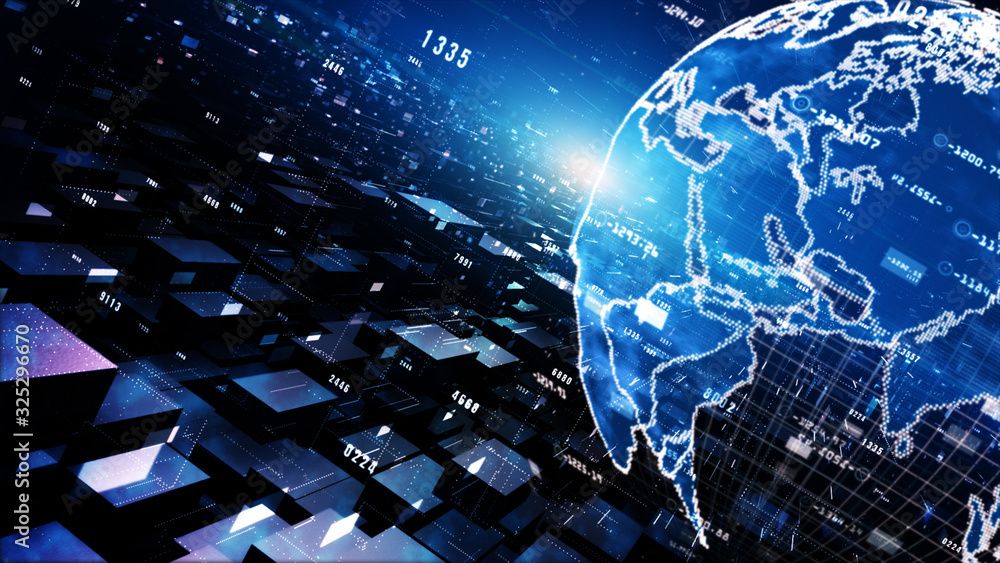 Poster digital cyberspace geometric background with particles, digital data network connections and cyber s