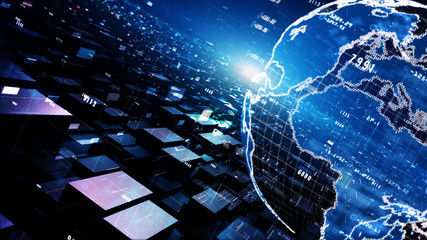 Digital cyberspace geometric background with particles, Digital data network connections and cyber security concept.