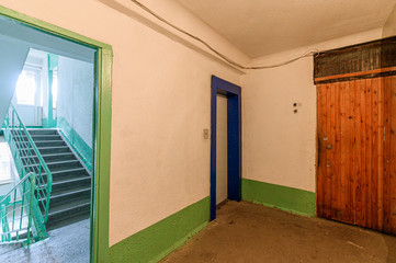 Russia, Moscow- October 19, 2019: interior room apartment public place, porch. doors, walls, corridors